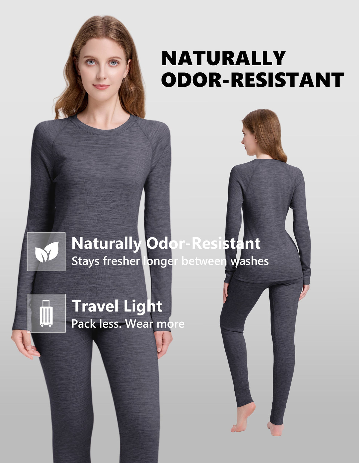 Woolcano Women's 190g Merino Wool Base Layer Set Lightweight Thermal Underwear