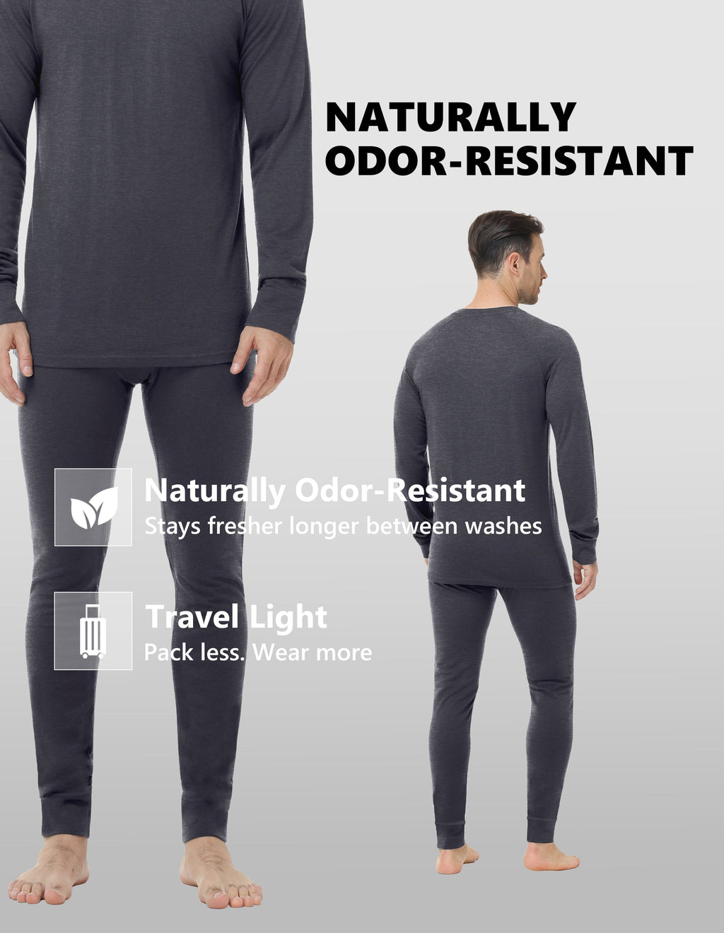 Woolcano Men’s 260g Merino Wool Base Layer Pants Lightweight Thermal Underwear Bottom