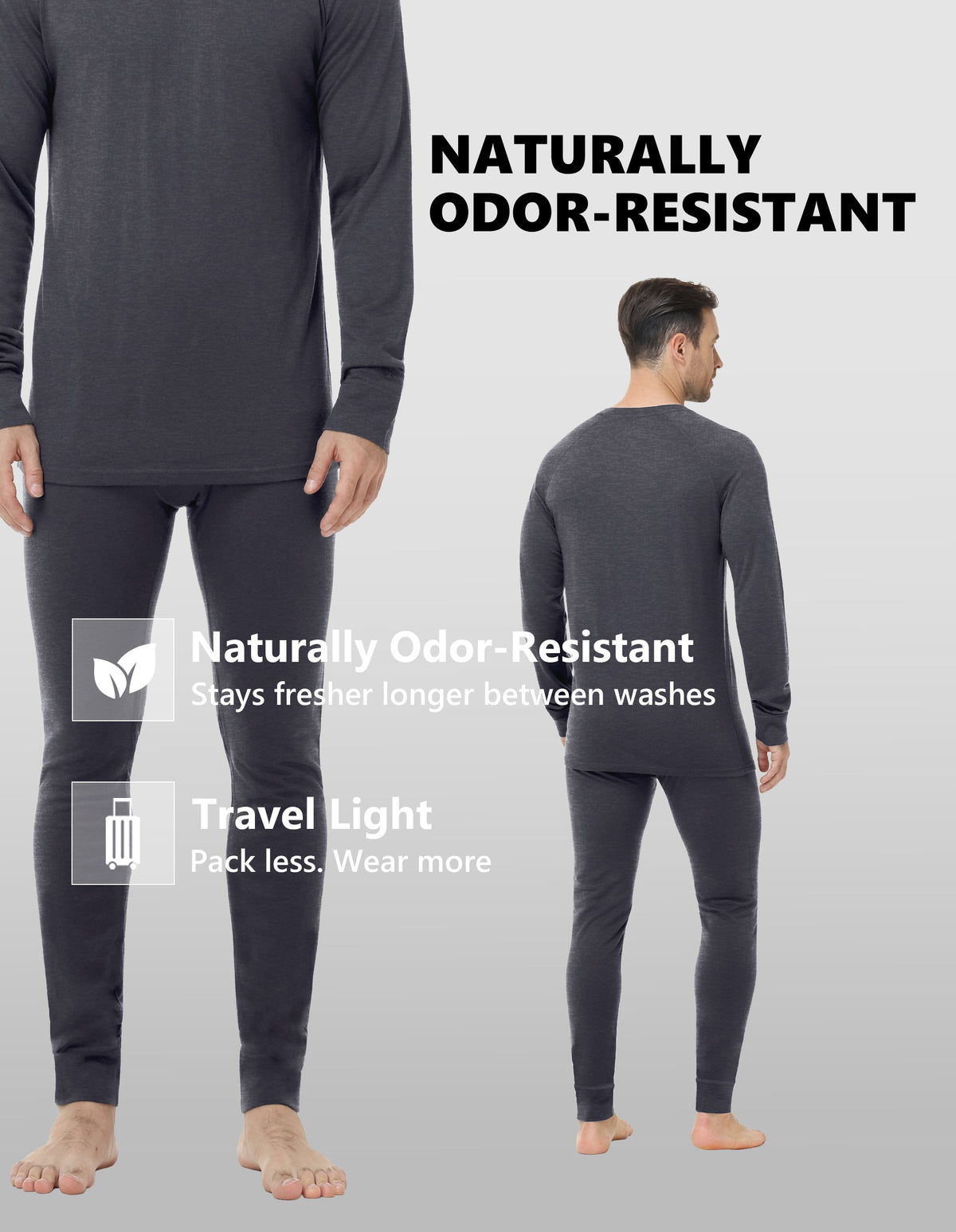 Woolcano Men’s 260g Merino Wool Base Layer Pants Lightweight Thermal Underwear Bottom
