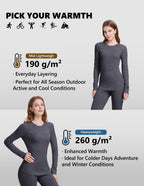 Woolcano Women's 190g Merino Wool Base Layer Set Lightweight Thermal Underwear