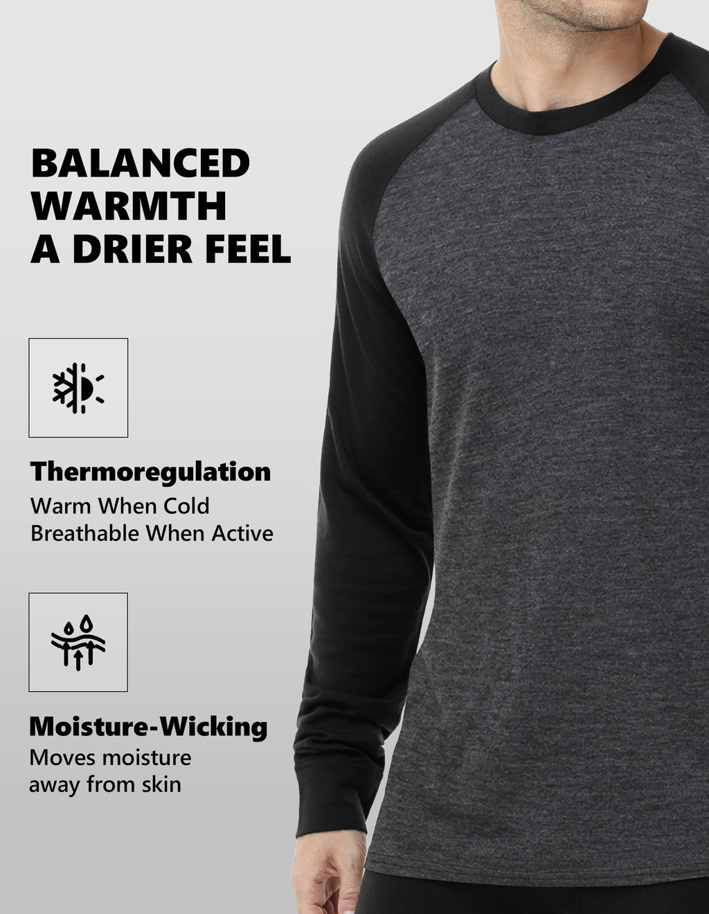 Woolcano Men’s 260g Merino Wool Base Layer Set Lightweight Thermal Underwear