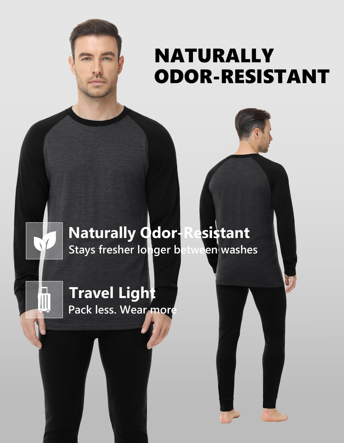 Woolcano Men’s 260g Merino Wool Base Layer Set Lightweight Thermal Underwear