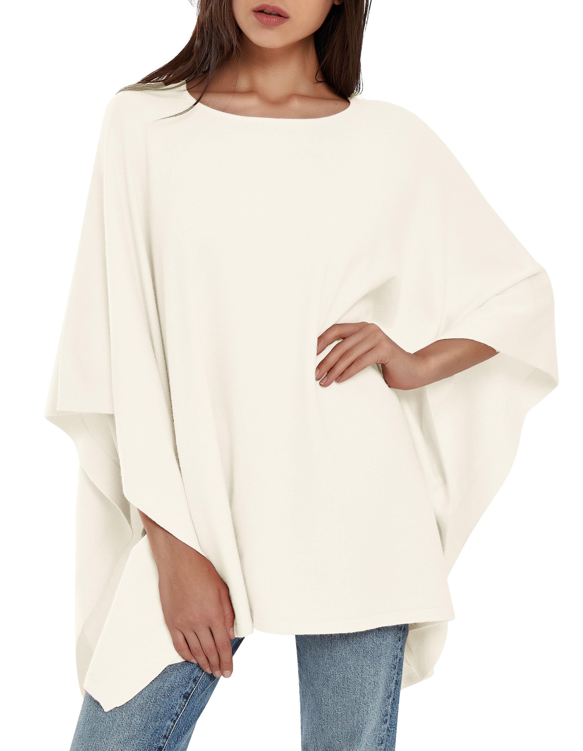 PULI Women's Pullover Poncho Sweater Ponchos Cashmere Feel Shawl Loose Fitting Ponchos Wraps Baggy Tops for Fall