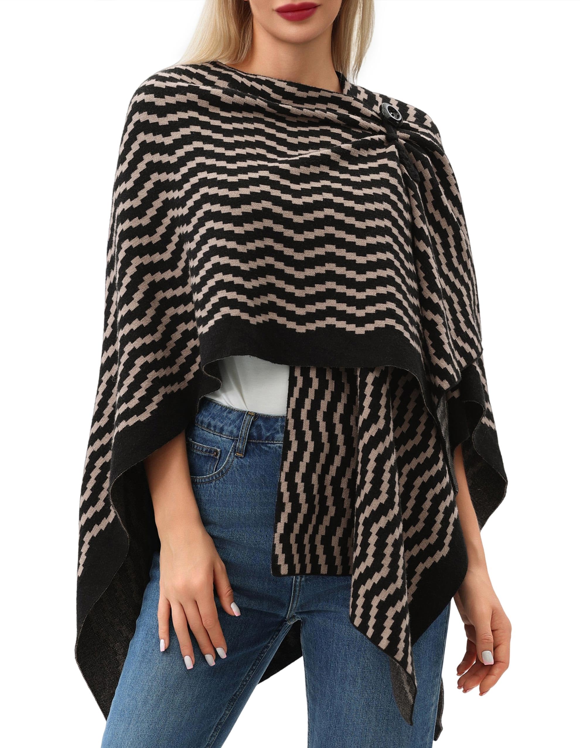 PULI Women's Large Cross Front Poncho Sweater Wraps Topper Knitted Elegant Shawls Cape for Fall Winter