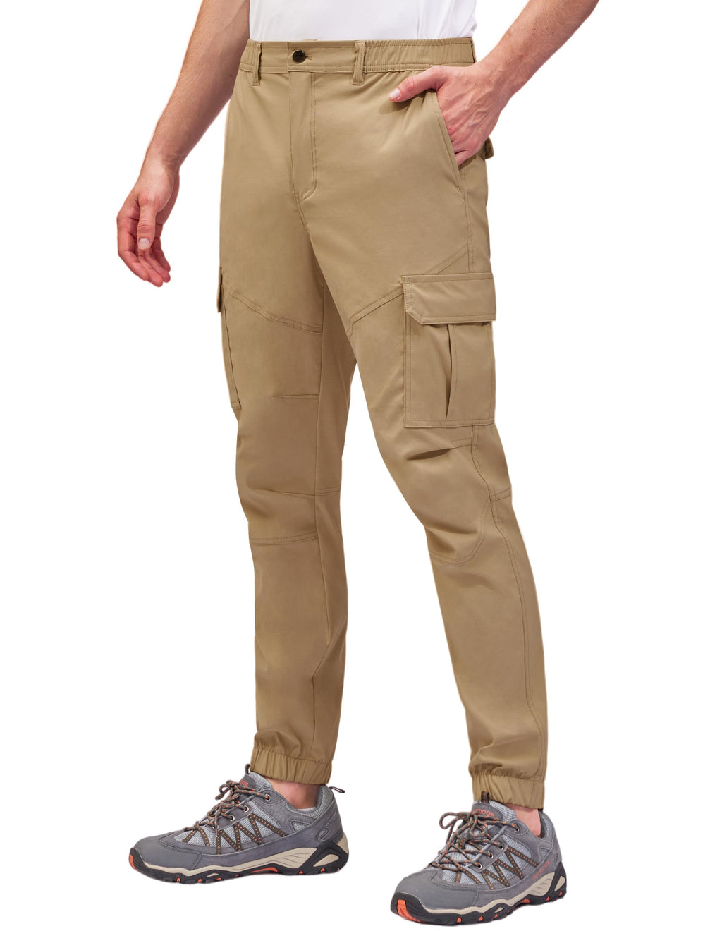 PULI Men's Waterproof Hiking Pants Slim Fit Cargo Joggers Stretch Quick Dry Outdoor Pants with Pockets