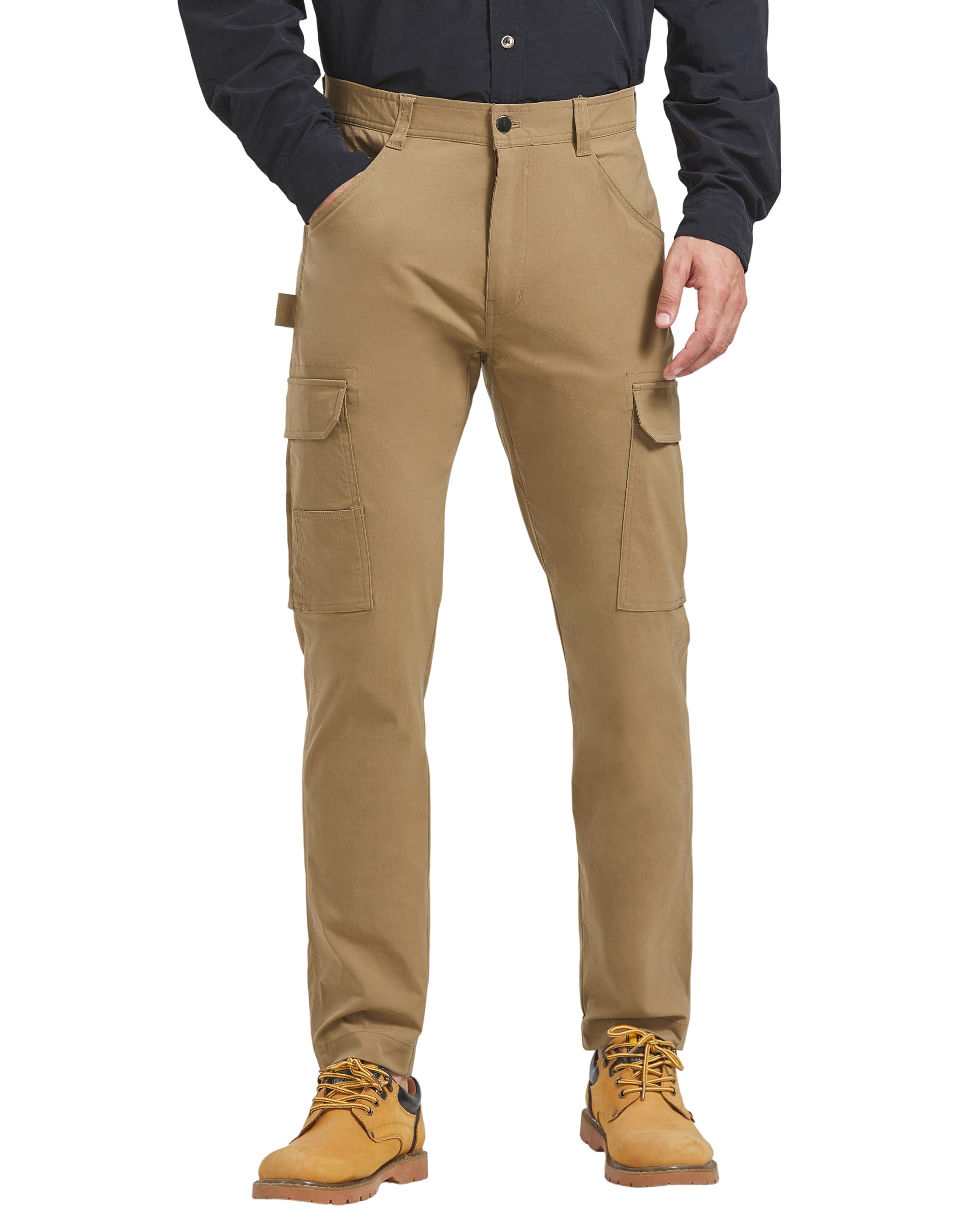 PULI Men's Carpenter Work Pants Cargo Hiking Pants Slim Fit Stretch Waterproof Outdoor Trousers with Pockets