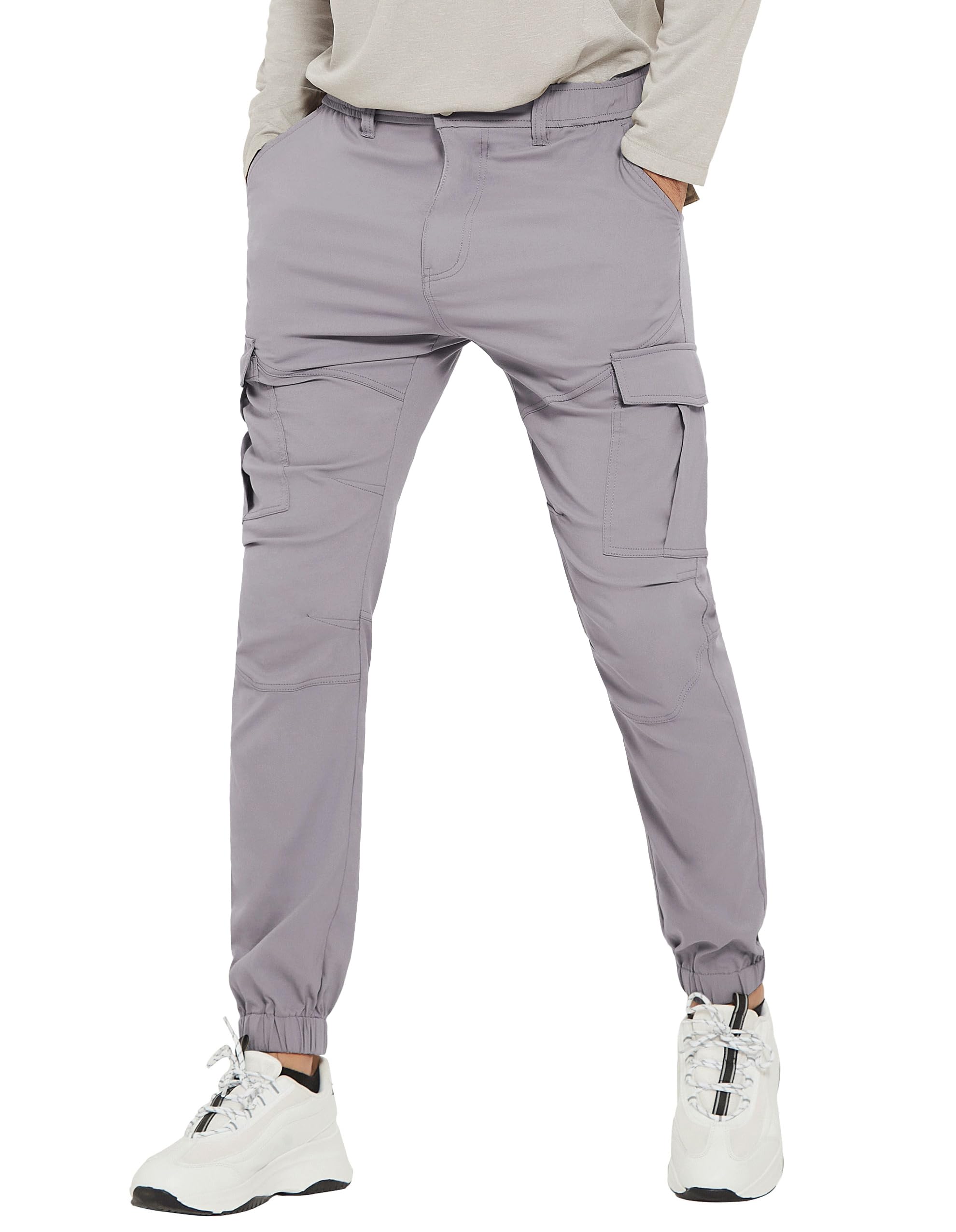 PULI Men's Waterproof Hiking Pants Slim Fit Cargo Joggers Stretch Quick Dry Outdoor Pants with Pockets
