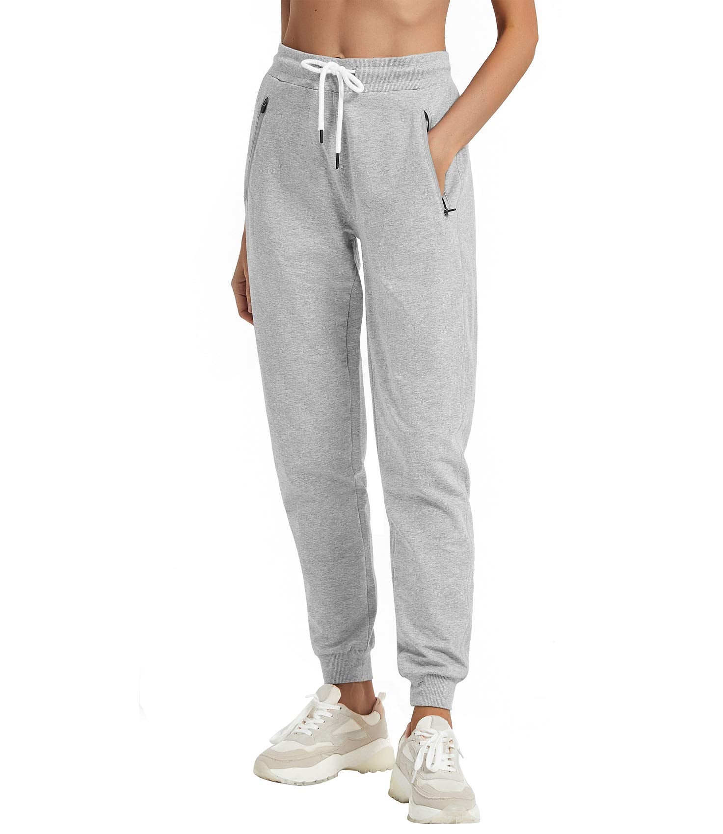 PULI Women's Workout Sweatpants Cotton Jogger Ribber Splicing Lounge Sweat Pants with Zipper Pocket