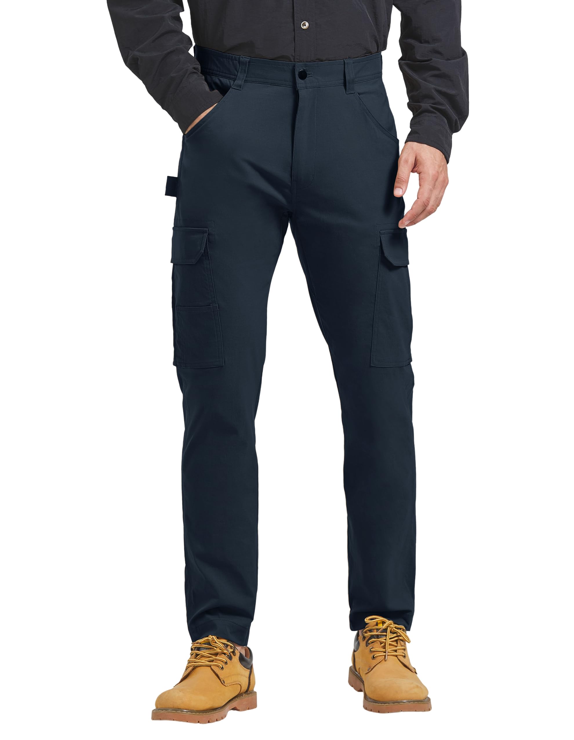 PULI Men's Carpenter Work Pants Cargo Hiking Pants Slim Fit Stretch Waterproof Outdoor Trousers with Pockets