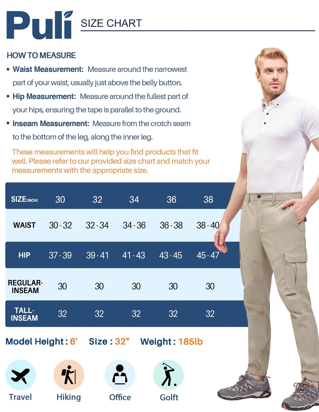 PULI Men's Waterproof Hiking Pants Slim Fit Cargo Joggers Stretch Quick Dry Outdoor Pants with Pockets