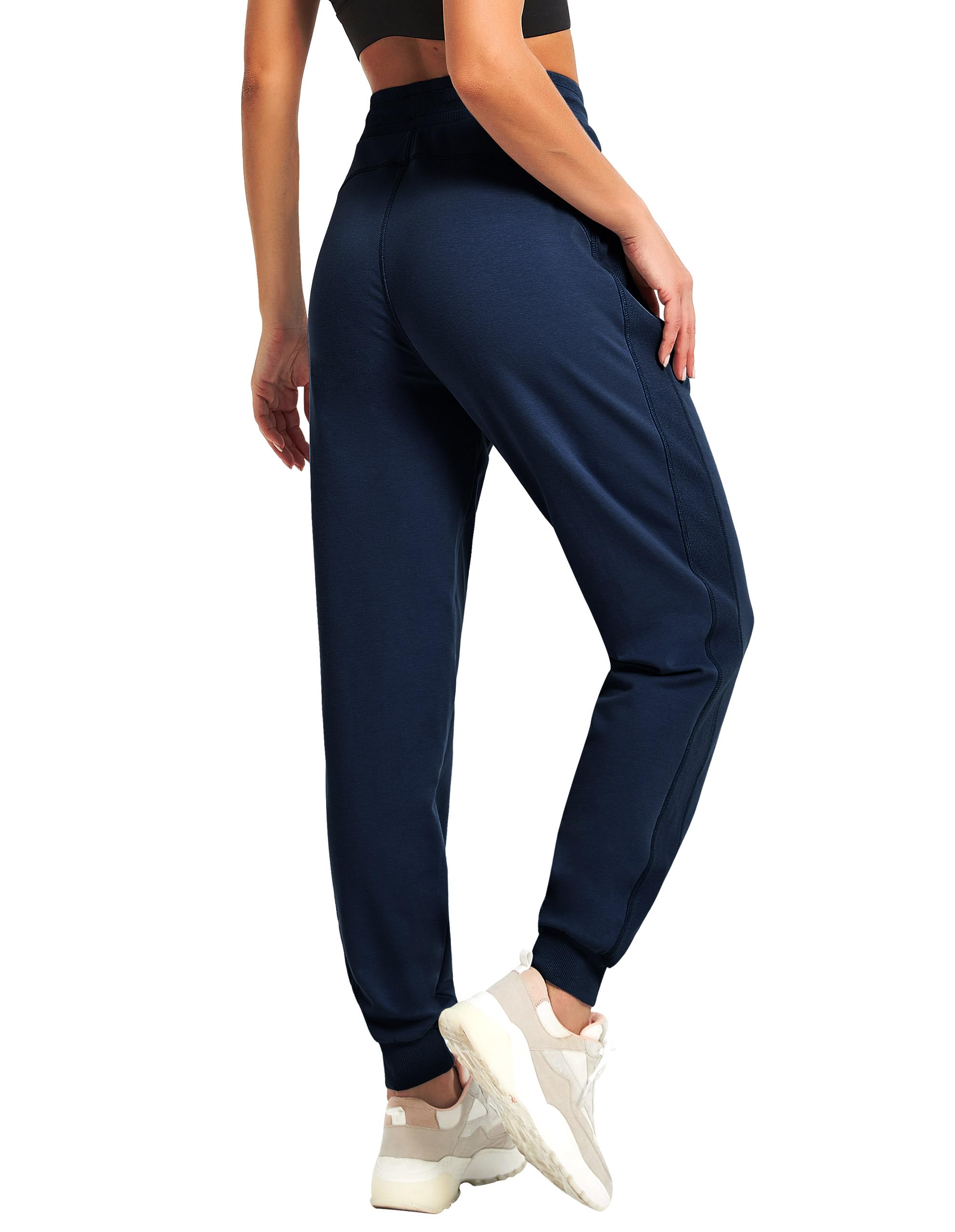 PULI Women's Workout Sweatpants Cotton Jogger Ribber Splicing Lounge Sweat Pants with Zipper Pocket