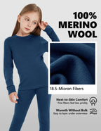Woolcano Kid's 260g Merino Wool Unisex Base Layer Set Lightweight Thermal Underwear