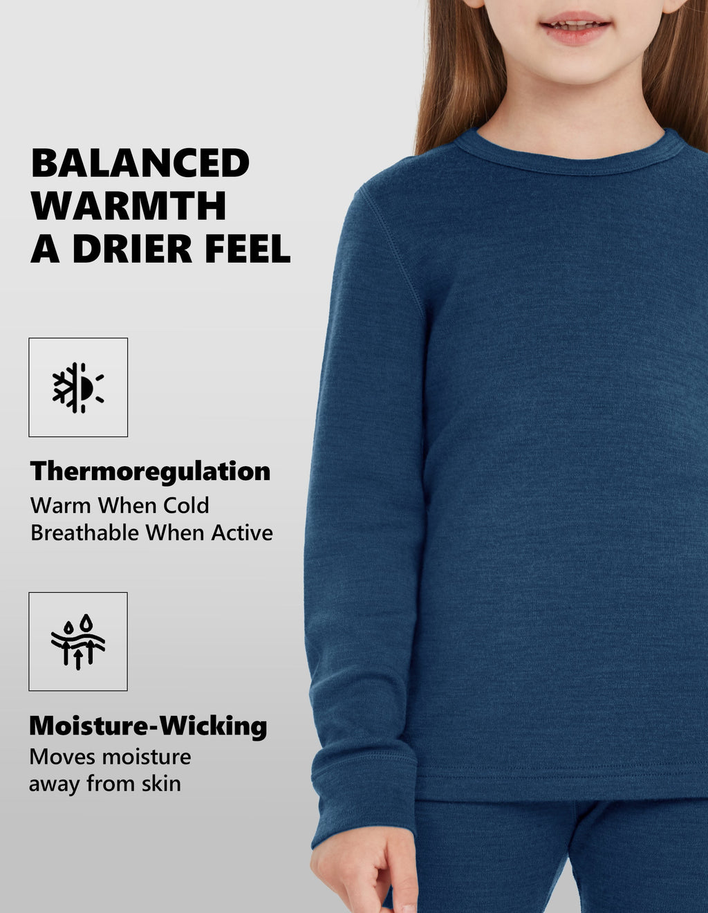 Woolcano Kid's 260g Merino Wool Unisex Base Layer Set Lightweight Thermal Underwear