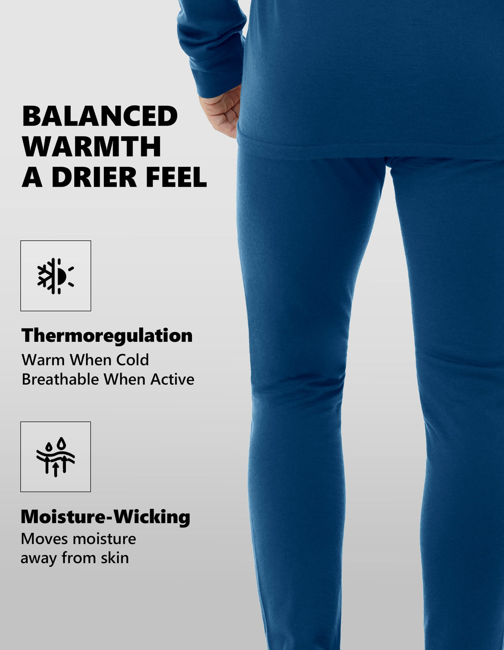 Woolcano Men’s 190g Merino Wool Base Layer Pants Lightweight Thermal Underwear Bottom