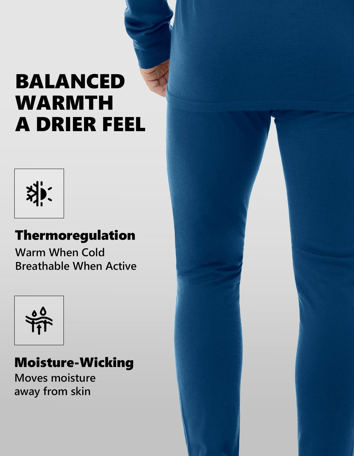 Woolcano Men’s 260g Merino Wool Base Layer Pants Lightweight Thermal Underwear Bottom