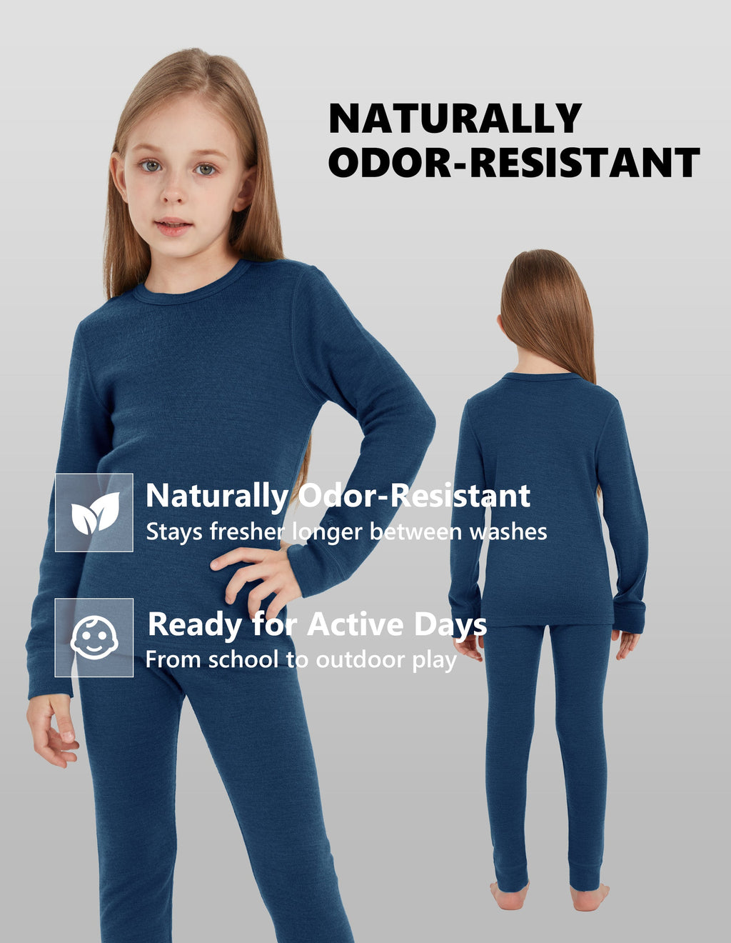 Woolcano Kid's 260g Merino Wool Unisex Base Layer Set Lightweight Thermal Underwear