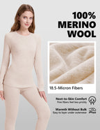 Woolcano Women's 190g Merino Wool Base Layer Set Lightweight Thermal Underwear