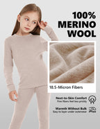 Woolcano Kid's 260g Merino Wool Unisex Base Layer Set Lightweight Thermal Underwear