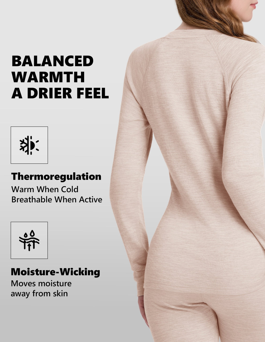 Woolcano Women's 190g Merino Wool Base Layer Set Lightweight Thermal Underwear
