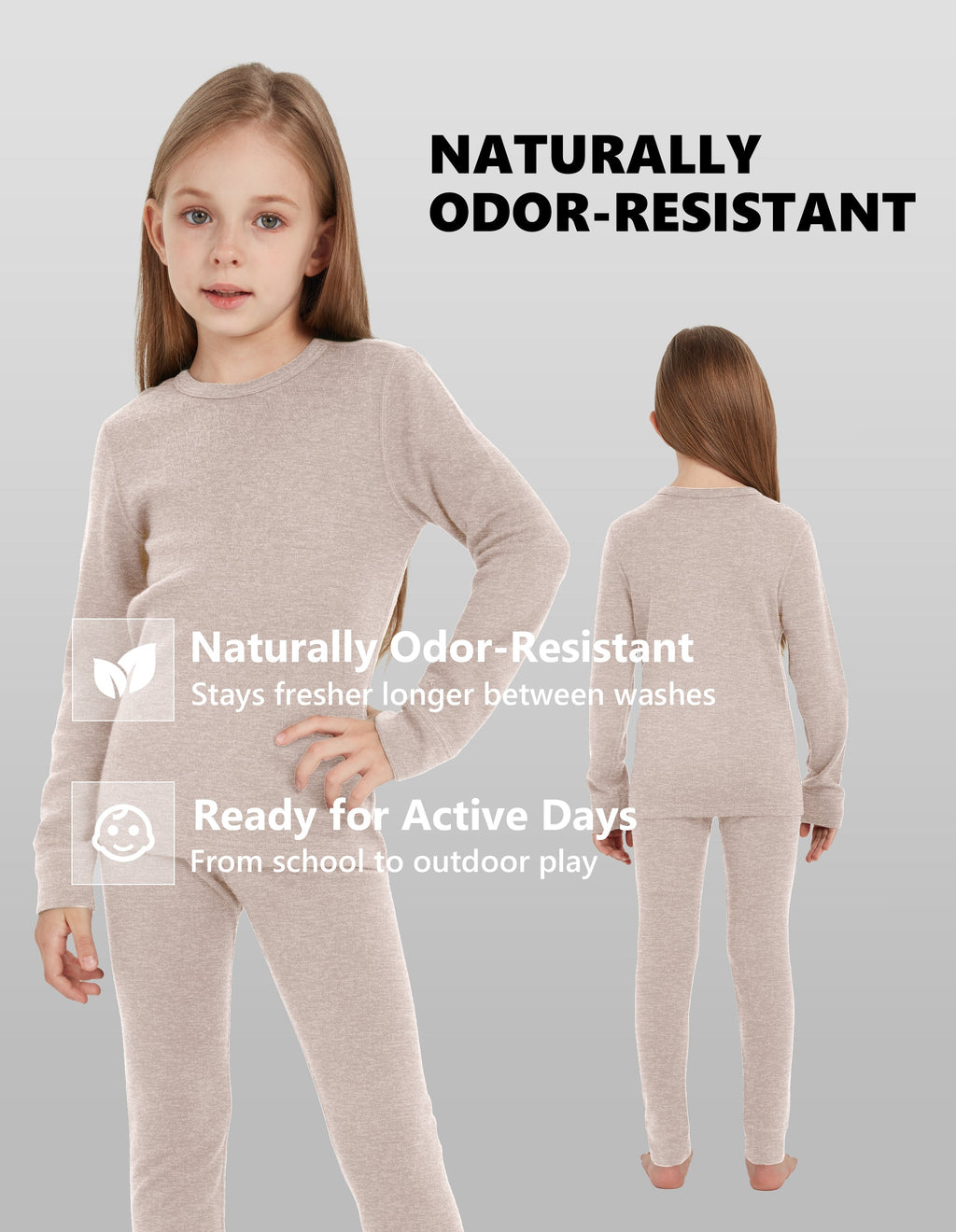 Woolcano Kid's 260g Merino Wool Unisex Base Layer Set Lightweight Thermal Underwear