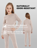 Woolcano Kid's 260g Merino Wool Unisex Base Layer Set Lightweight Thermal Underwear