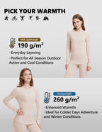 Woolcano Women's 190g Merino Wool Base Layer Set Lightweight Thermal Underwear