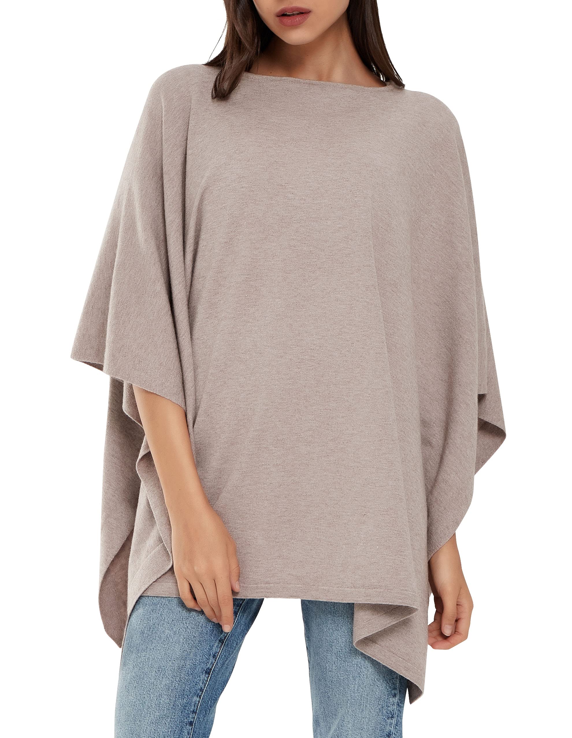 PULI Women's Pullover Poncho Sweater Ponchos Cashmere Feel Shawl Loose Fitting Ponchos Wraps Baggy Tops for Fall