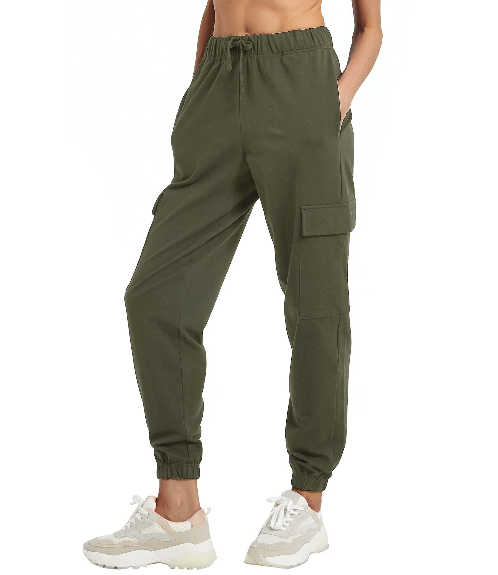 PULI Women's Loose Cargo Sweatpants Pockets Sporty Gym Athletic Fit Jogger Pants Yoga Lounge Trousers