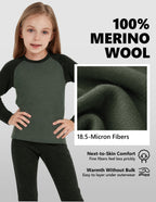 Woolcano Kid's 260g Merino Wool Unisex Base Layer Set Lightweight Thermal Underwear