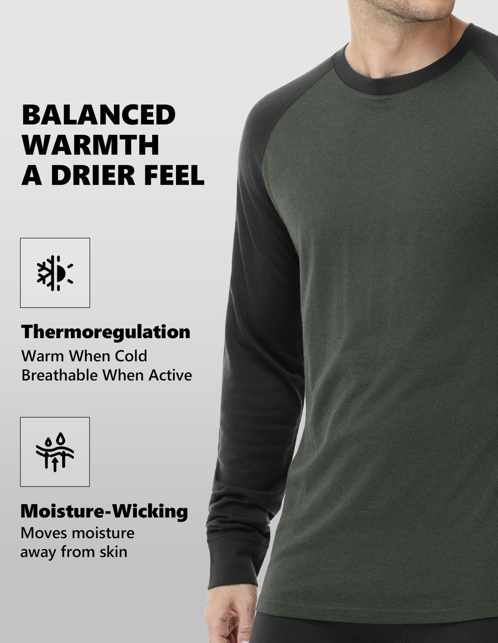 Woolcano Men’s 260g Merino Wool Base Layer Set Lightweight Thermal Underwear