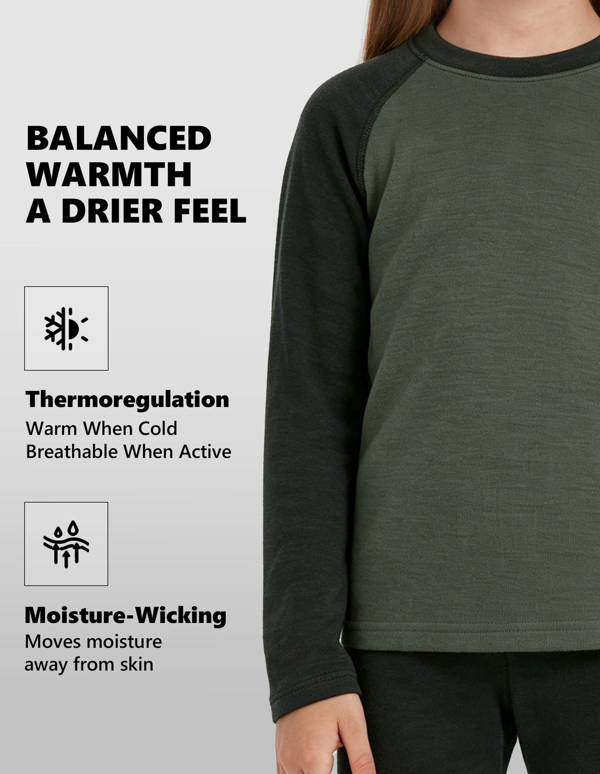 Woolcano Kid's 260g Merino Wool Unisex Base Layer Set Lightweight Thermal Underwear