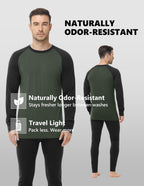 Woolcano Men’s 260g Merino Wool Base Layer Set Lightweight Thermal Underwear