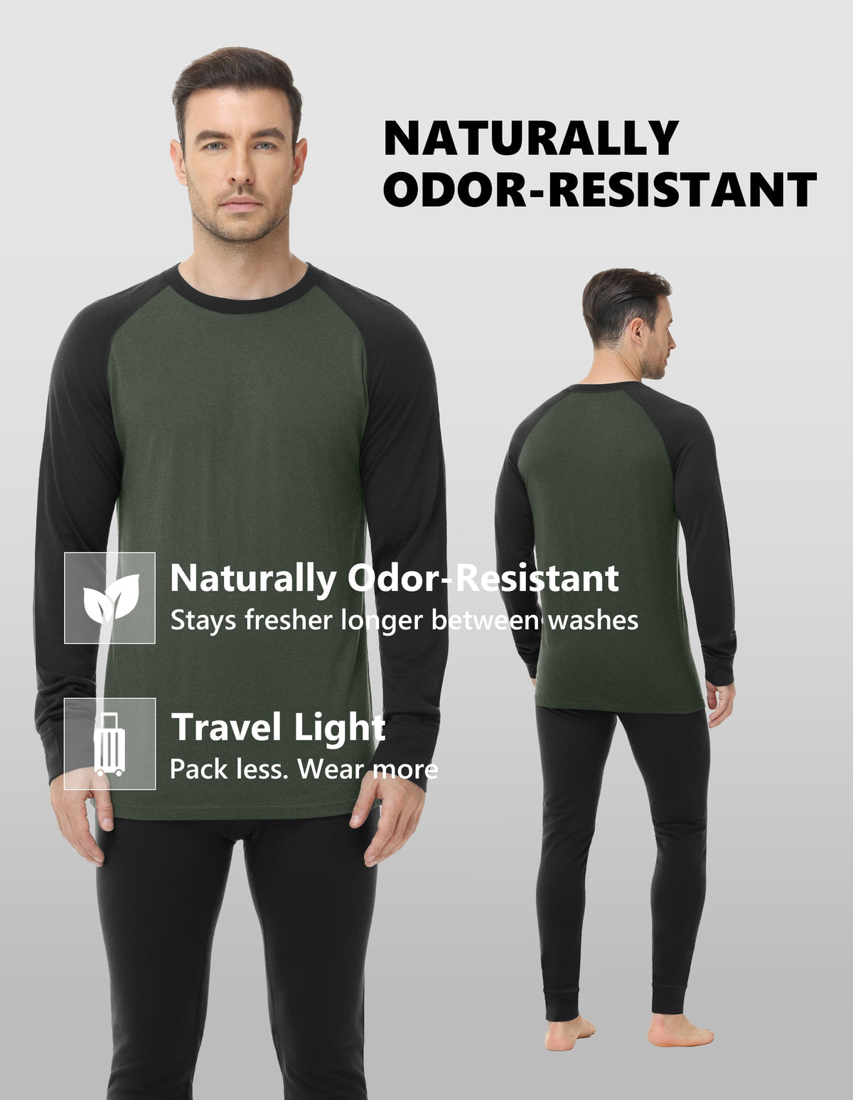 Woolcano Men’s 260g Merino Wool Base Layer Set Lightweight Thermal Underwear
