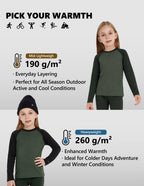Woolcano Kid's 260g Merino Wool Unisex Base Layer Set Lightweight Thermal Underwear