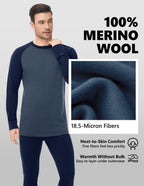 Woolcano Men’s 260g Merino Wool Base Layer Set Lightweight Thermal Underwear