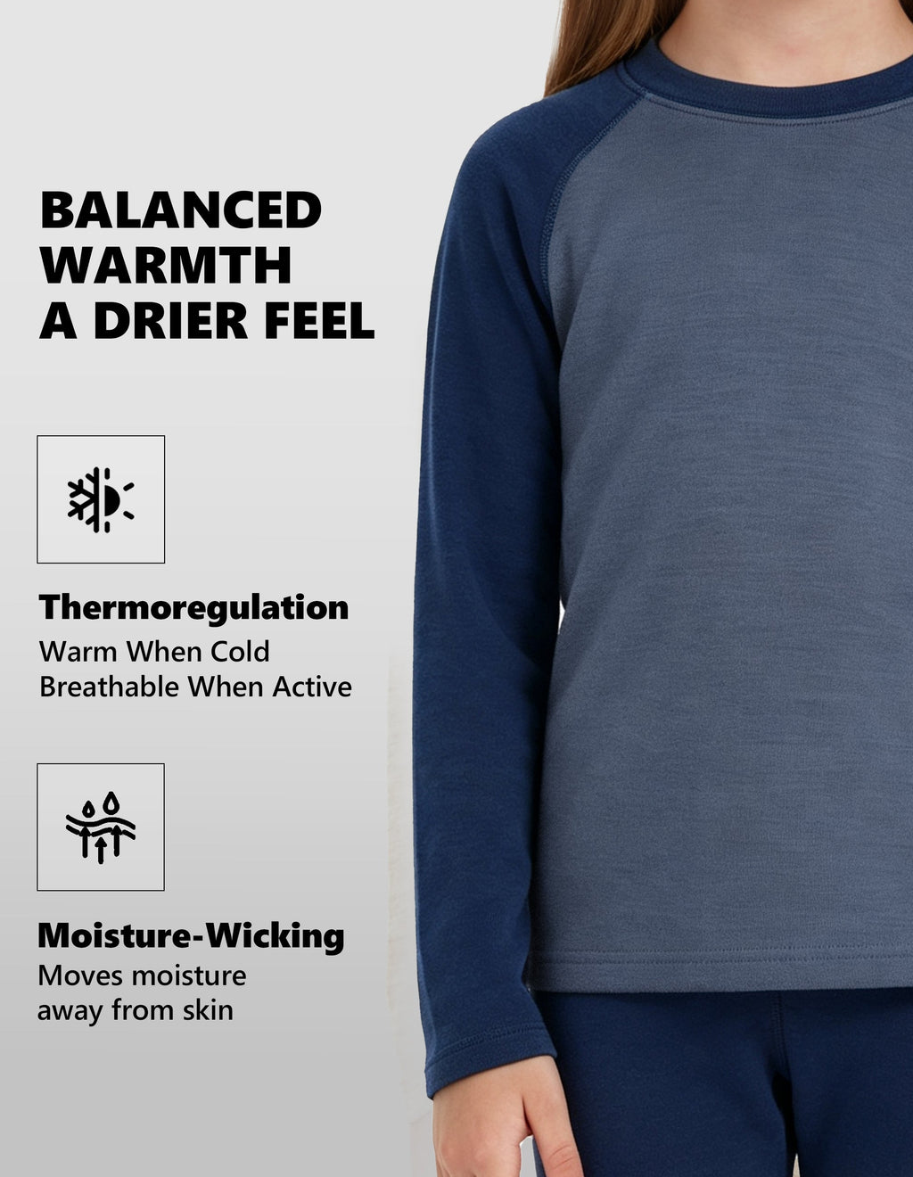 Woolcano Kid's 260g Merino Wool Unisex Base Layer Set Lightweight Thermal Underwear