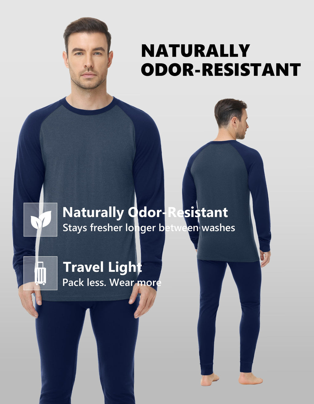 Woolcano Men’s 260g Merino Wool Base Layer Set Lightweight Thermal Underwear