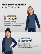Woolcano Kid's 260g Merino Wool Unisex Base Layer Set Lightweight Thermal Underwear