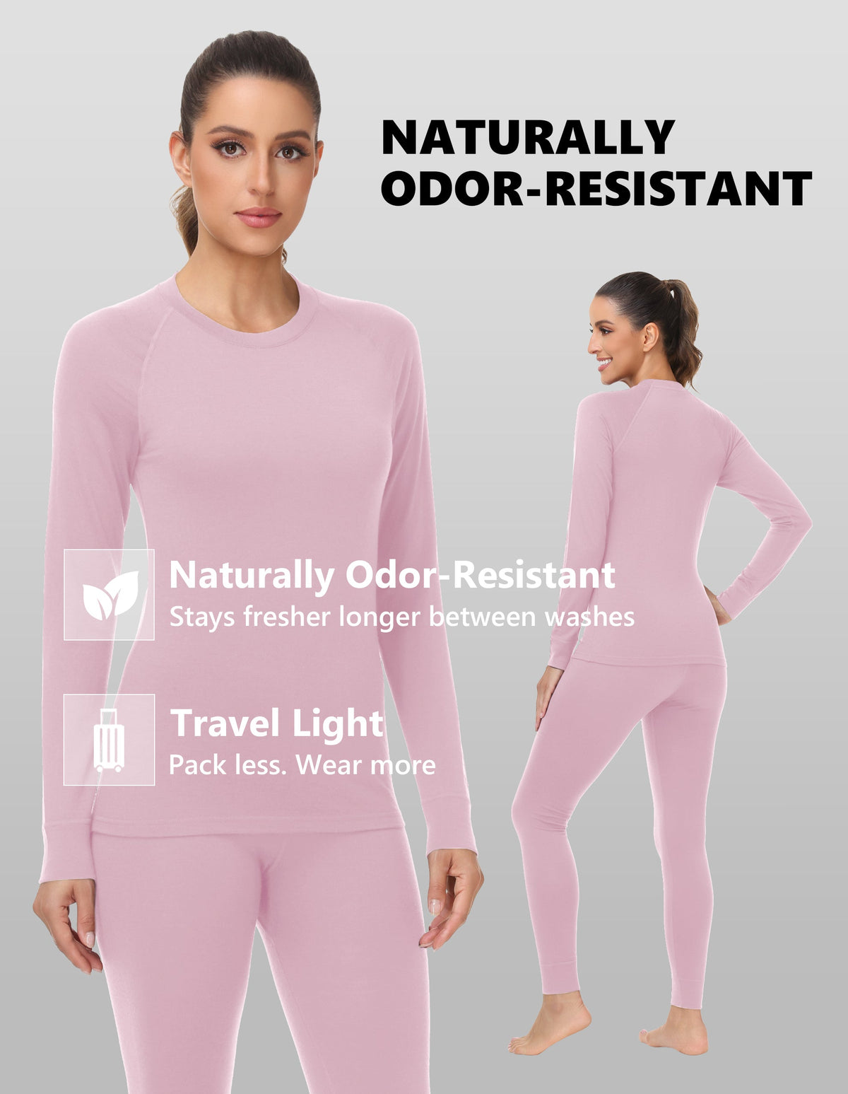 Woolcano Women's 190g Merino Wool Base Layer Set Lightweight Thermal Underwear