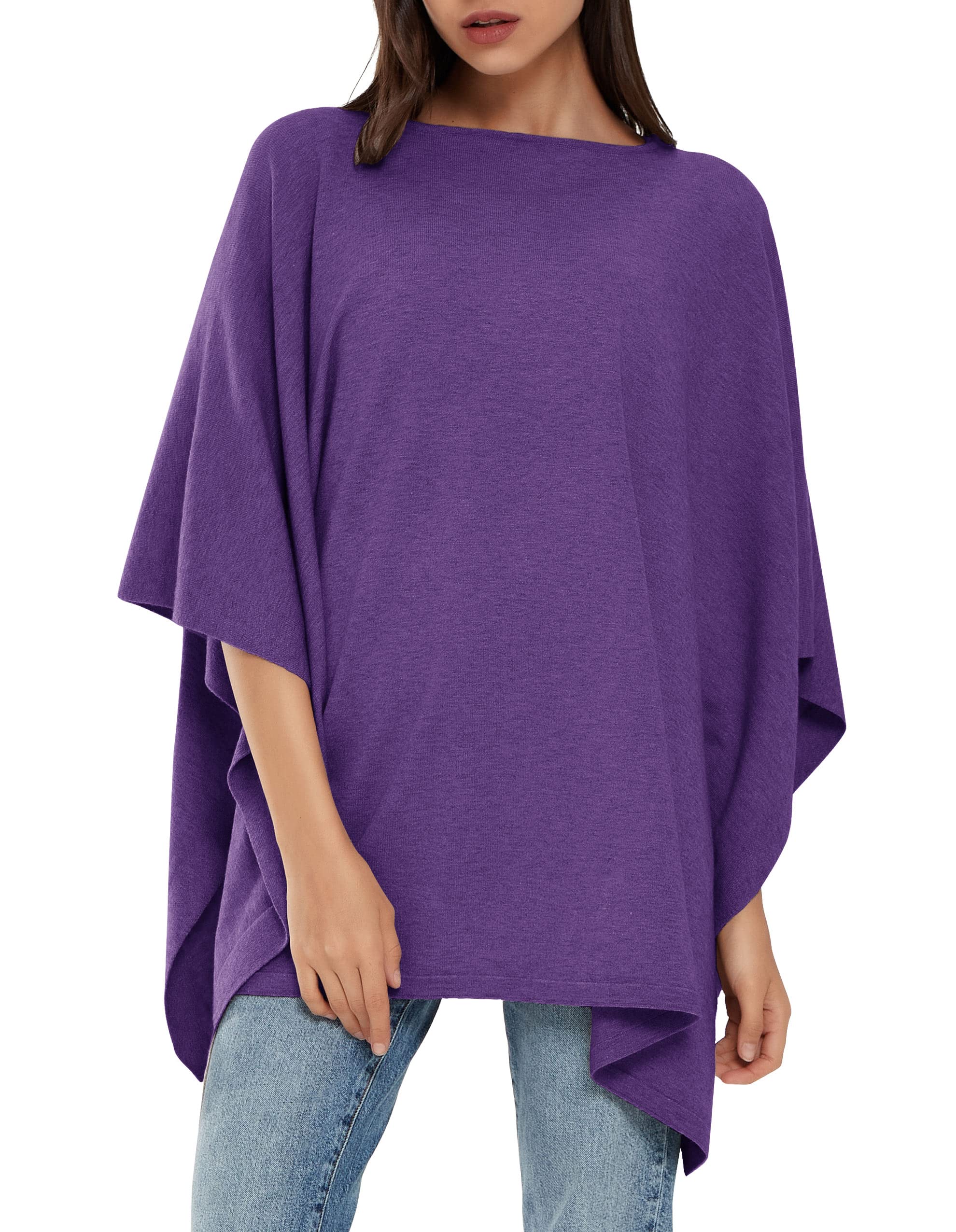 PULI Women's Pullover Poncho Sweater Ponchos Cashmere Feel Shawl Loose Fitting Ponchos Wraps Baggy Tops for Fall