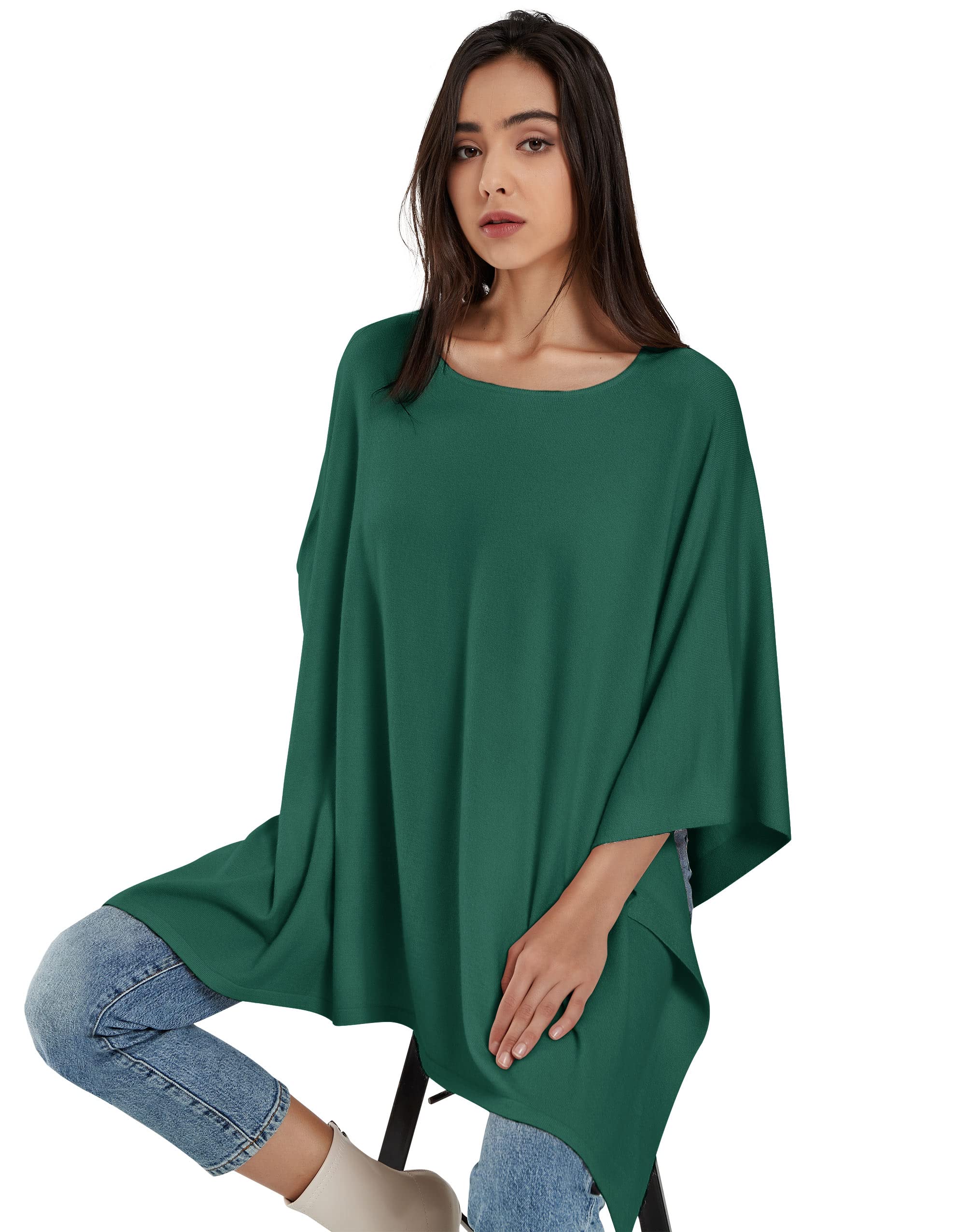 PULI Women's Pullover Poncho Sweater Ponchos Cashmere Feel Shawl Loose Fitting Ponchos Wraps Baggy Tops for Fall