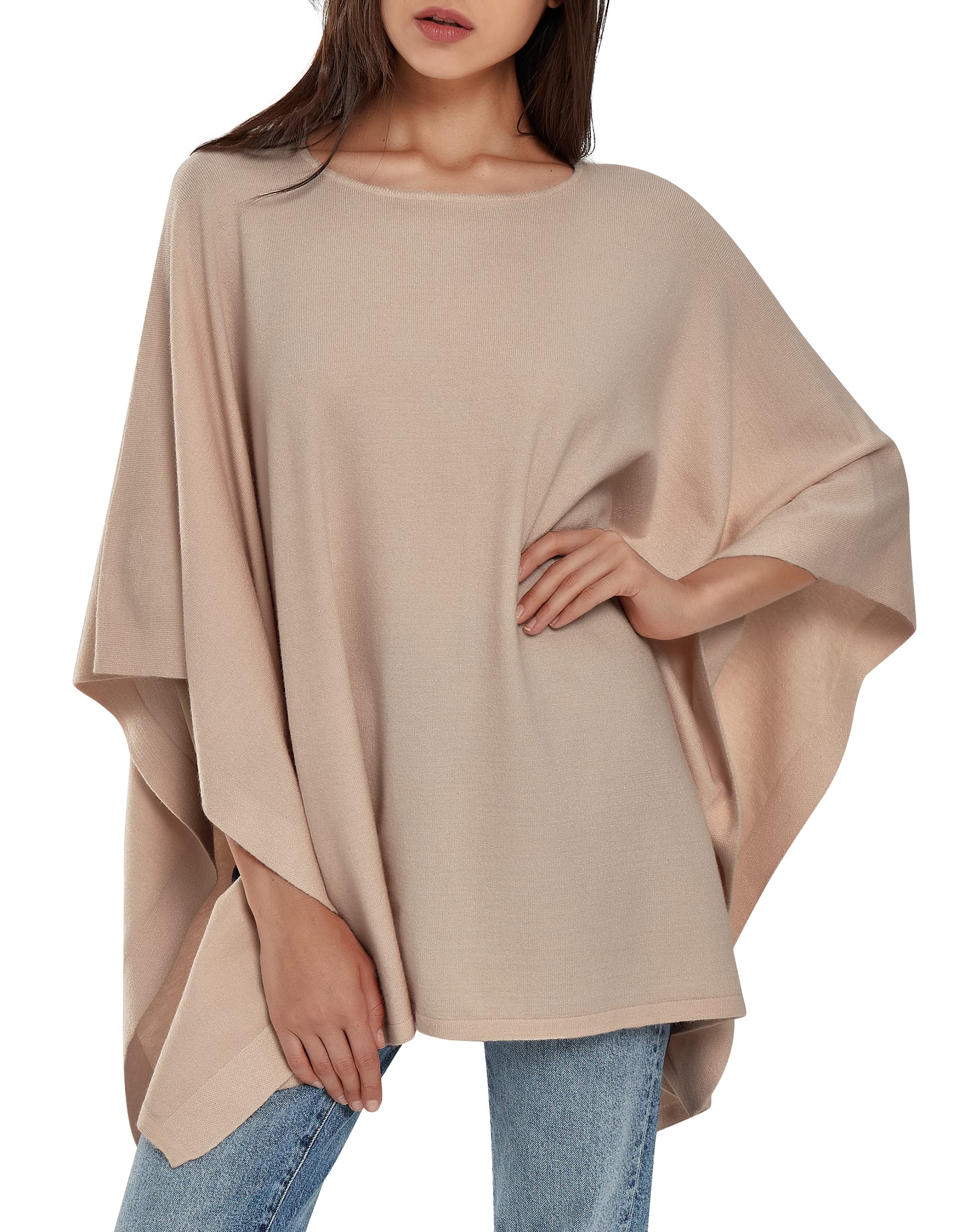 PULI Women's Pullover Poncho Sweater Ponchos Cashmere Feel Shawl Loose Fitting Ponchos Wraps Baggy Tops for Fall