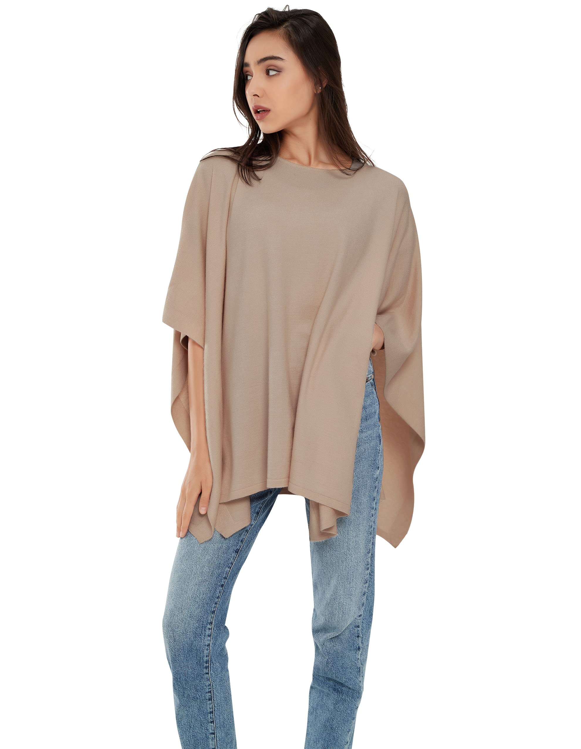 PULI Women's Pullover Poncho Sweater Ponchos Cashmere Feel Shawl Loose Fitting Ponchos Wraps Baggy Tops for Fall