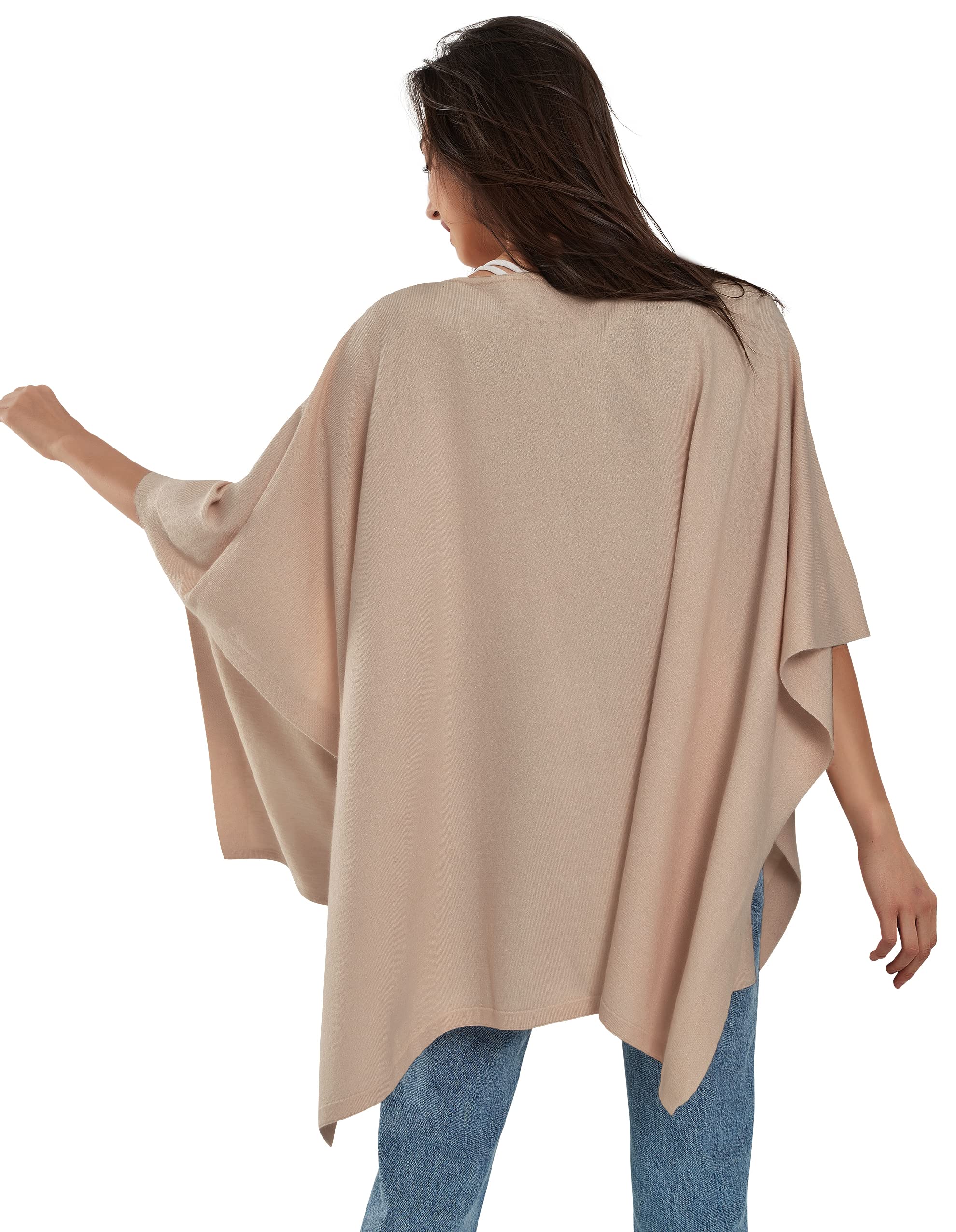 PULI Women's Pullover Poncho Sweater Ponchos Cashmere Feel Shawl Loose Fitting Ponchos Wraps Baggy Tops for Fall