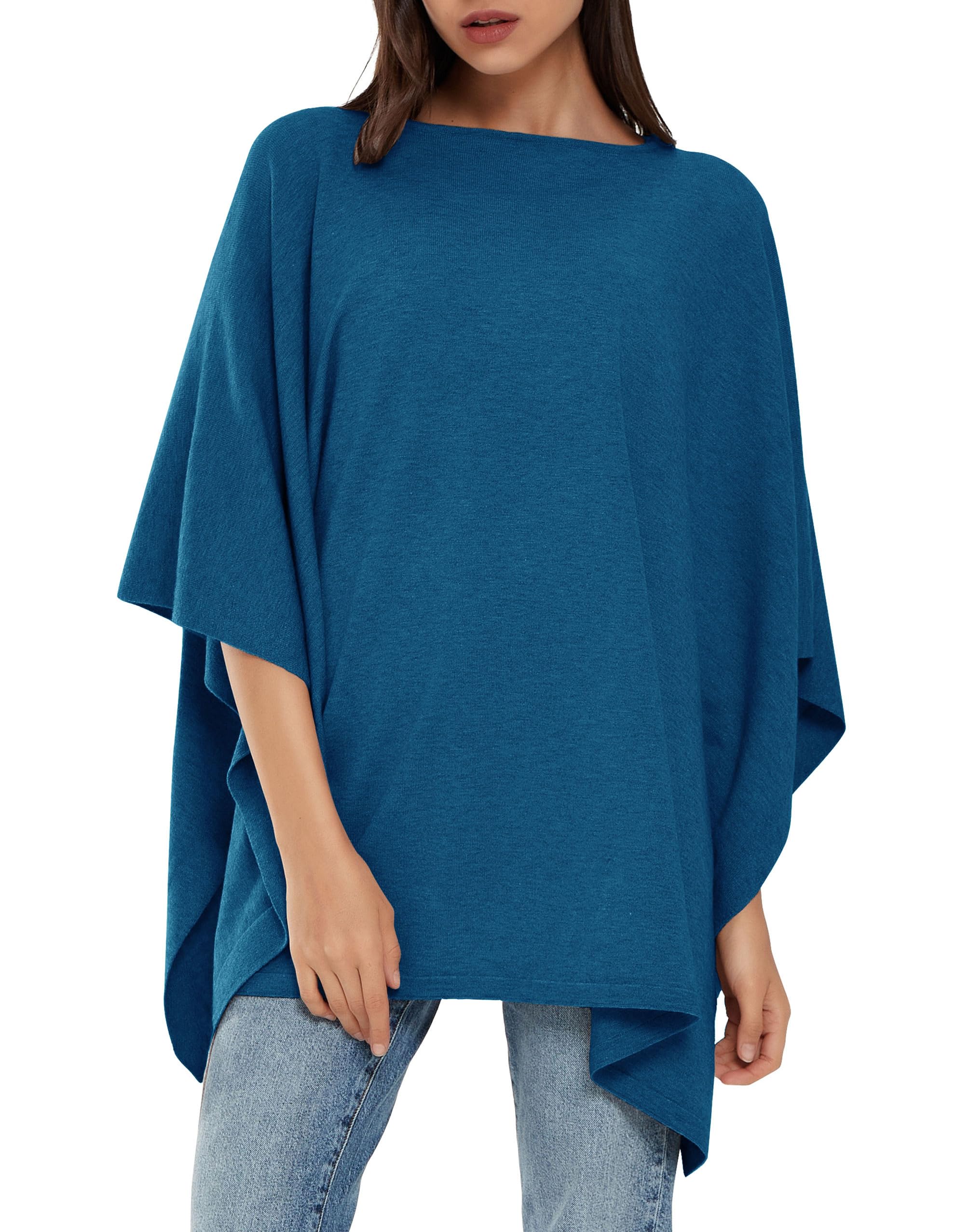 PULI Women's Pullover Poncho Sweater Ponchos Cashmere Feel Shawl Loose Fitting Ponchos Wraps Baggy Tops for Fall