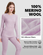 Woolcano Women's 190g Merino Wool Base Layer Set Lightweight Thermal Underwear