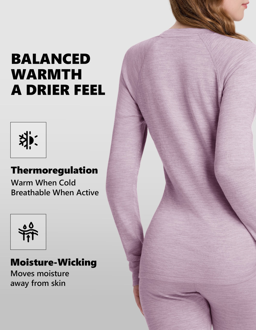 Woolcano Women's 190g Merino Wool Base Layer Set Lightweight Thermal Underwear