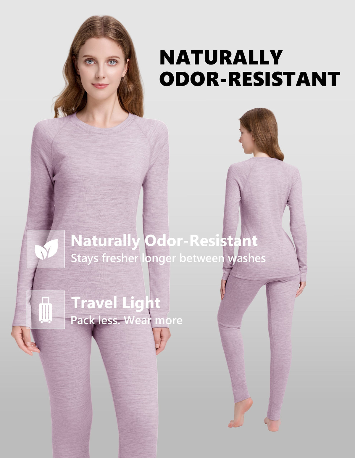 Woolcano Women's 190g Merino Wool Base Layer Set Lightweight Thermal Underwear