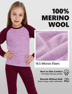 Woolcano Kid's 260g Merino Wool Unisex Base Layer Set Lightweight Thermal Underwear