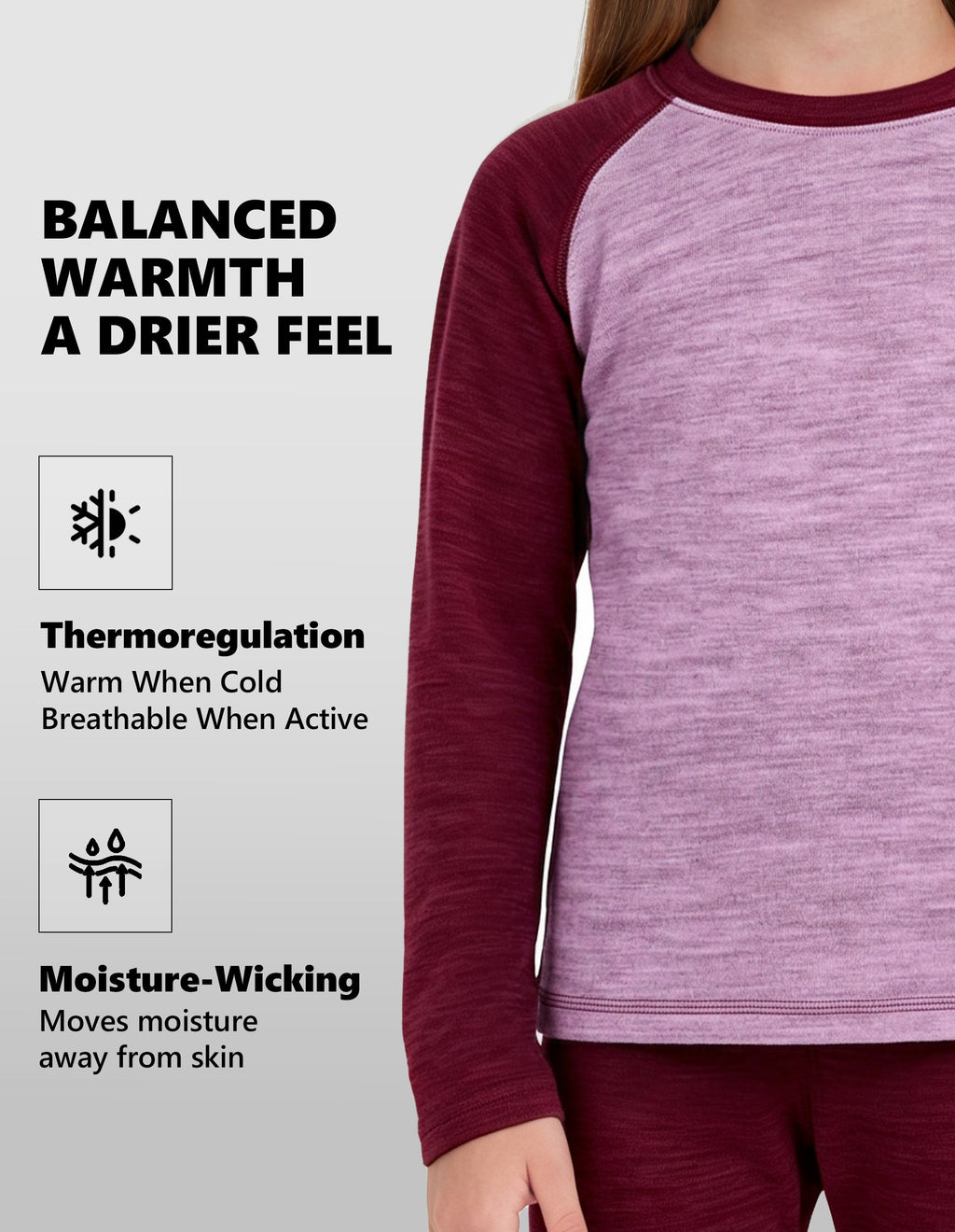 Woolcano Kid's 260g Merino Wool Unisex Base Layer Set Lightweight Thermal Underwear